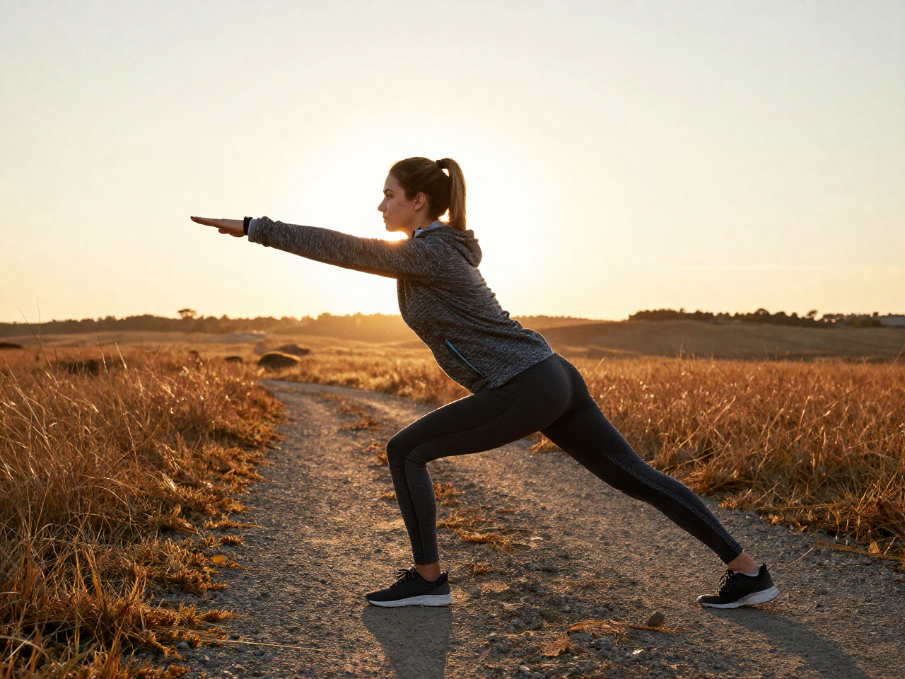 Shouldersrenewec outdoor stretching on trail